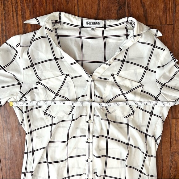Express White Plaid Double Breasted Portofino Dress Shirt Size Extra Small - Picture 12 of 13